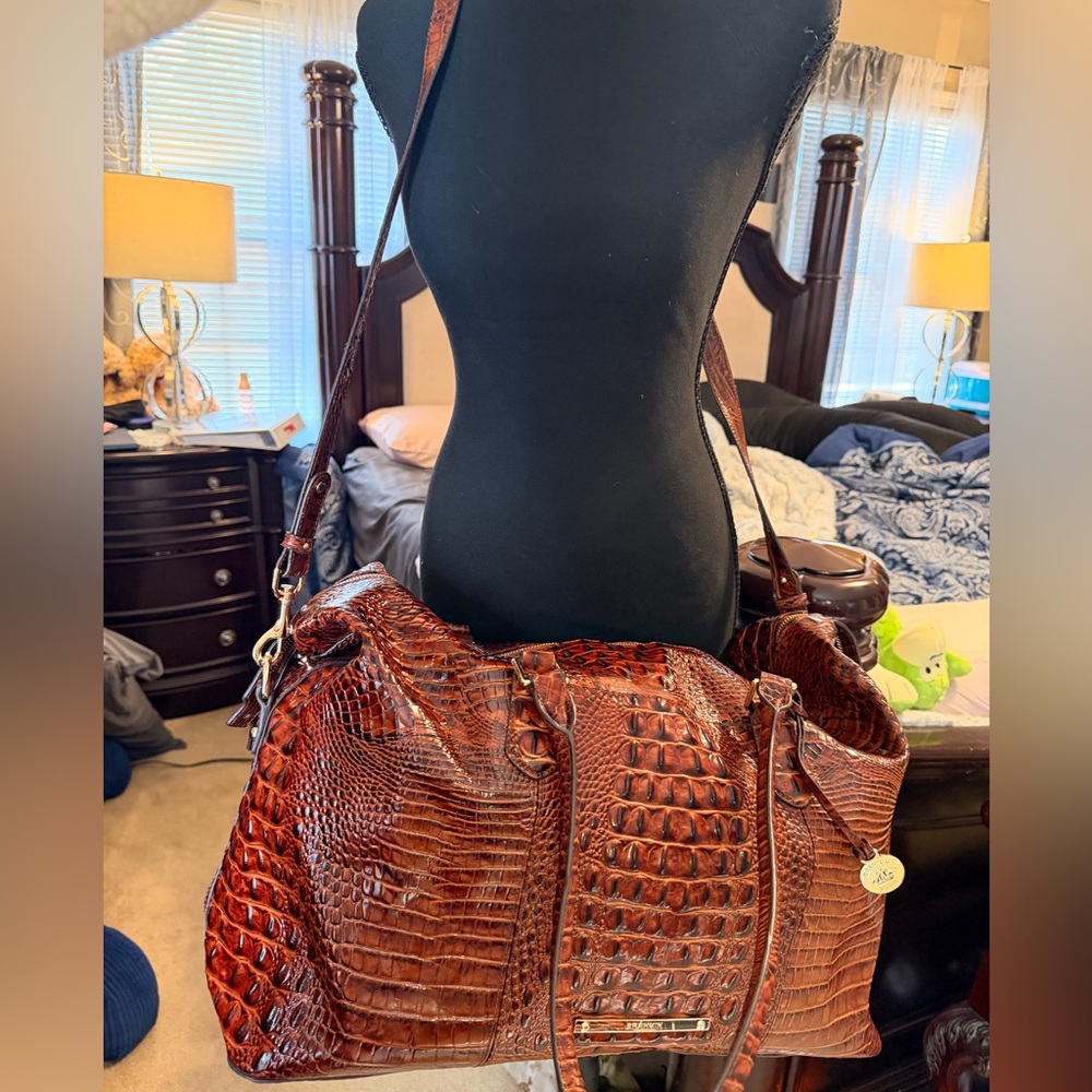 Brahmin Cognac Embossed Croc Leather Tote - Picture 11 of 14
